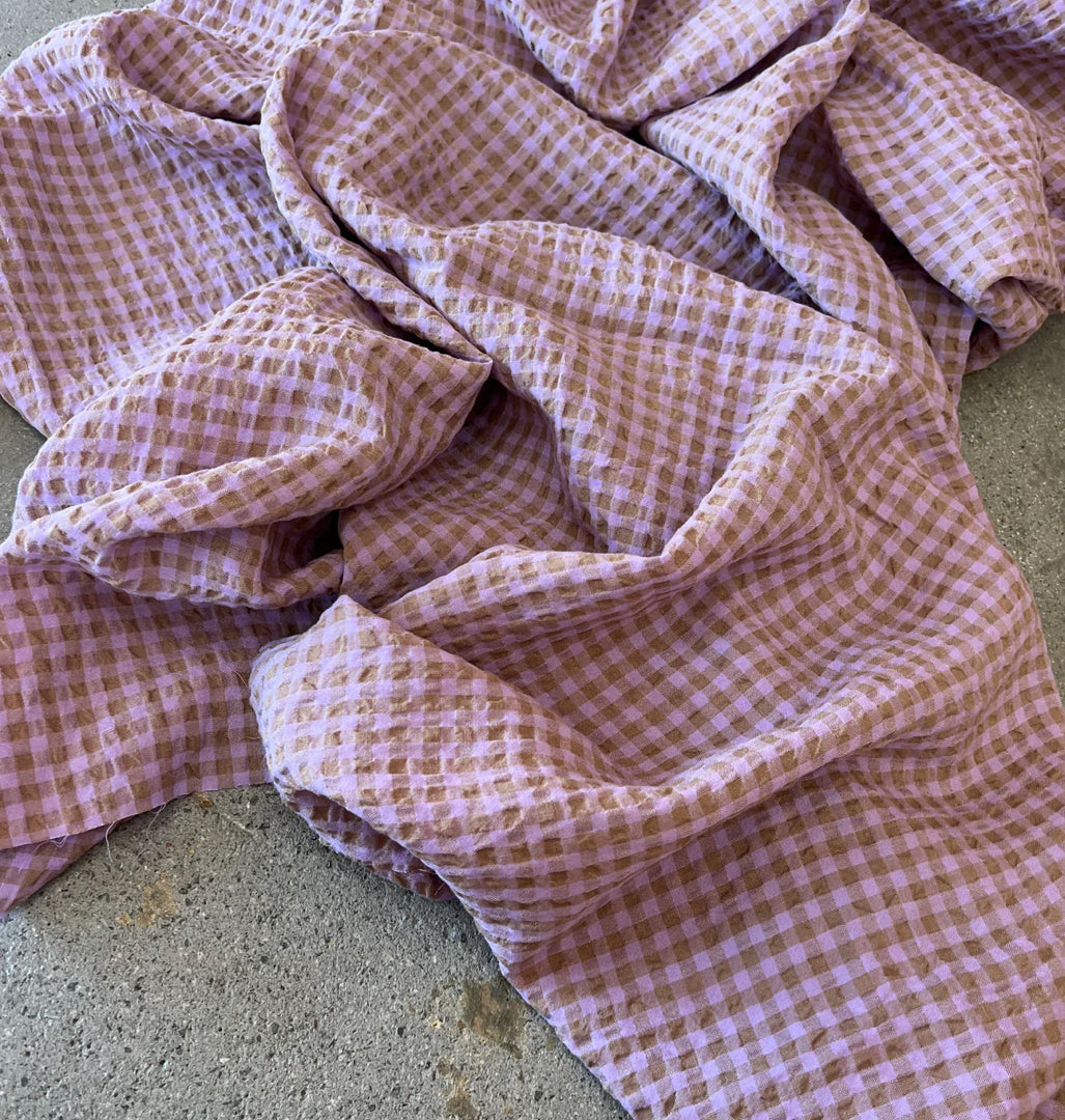 CRINKLE/ Linen Rayon Seersucker check in Lilac