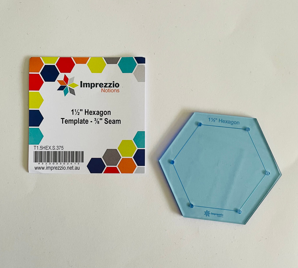 Imprezzio 1 1/2” Hexagon Template: 3/8” seam allowance