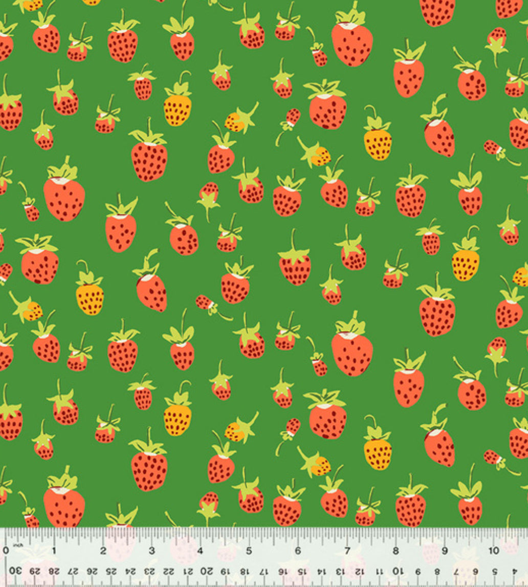 Heather Ross Studio Edit/ Strawberries in Green
