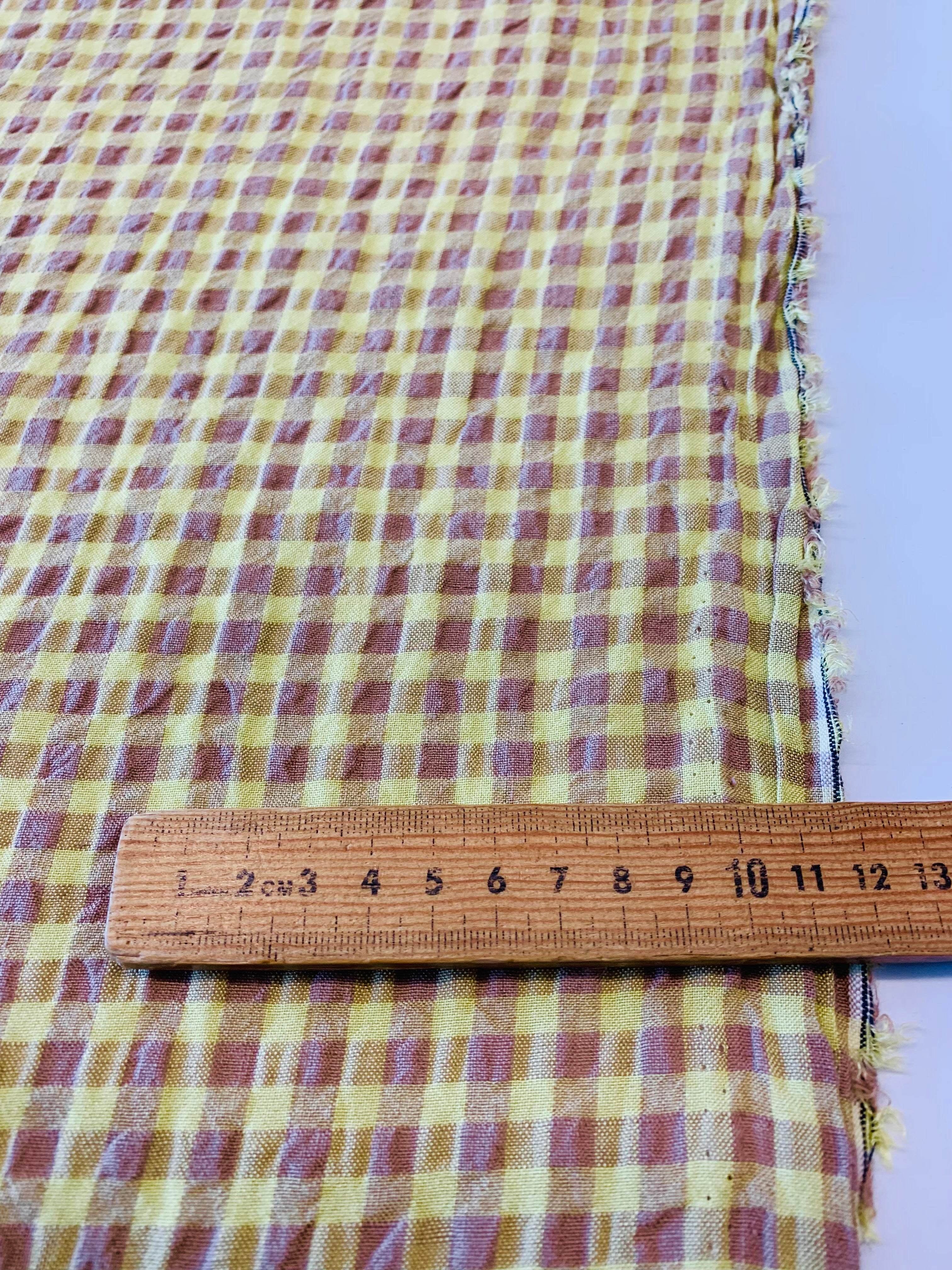 CRINKLE/ Linen Rayon Seersucker check in Lime