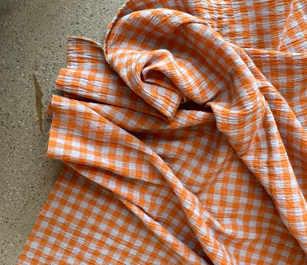 CRUMPLED Linen Cotton in Maple/Sky/Carnival