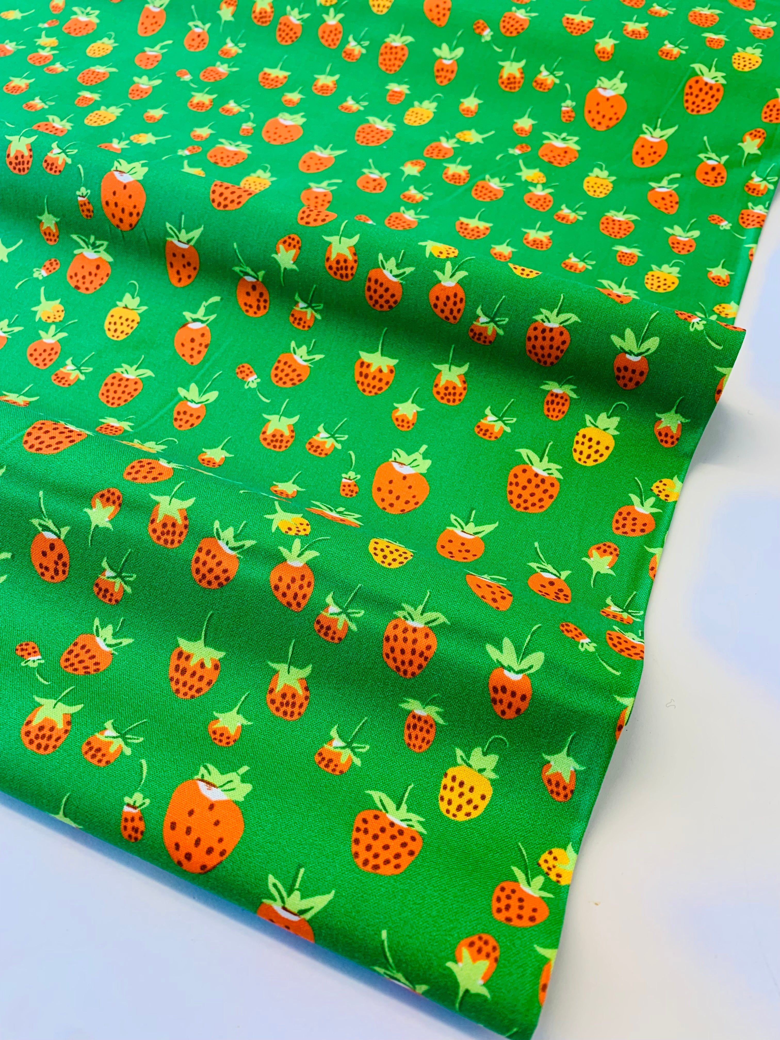 Heather Ross Studio Edit/ Strawberries in Green