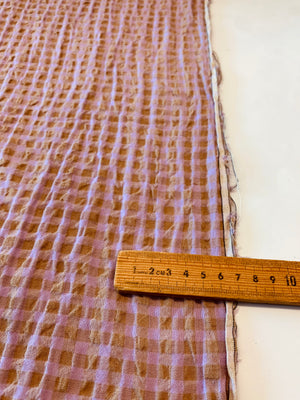 CRINKLE/ Linen Rayon Seersucker check in Lilac