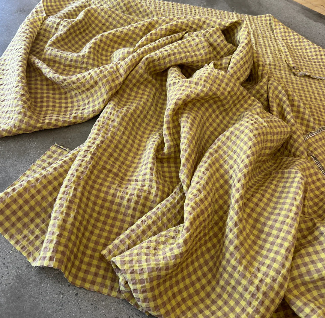 CRINKLE/ Linen Rayon Seersucker check in Lime