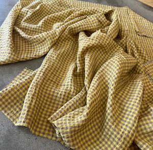 CRINKLE/ Linen Rayon Seersucker check in Lime