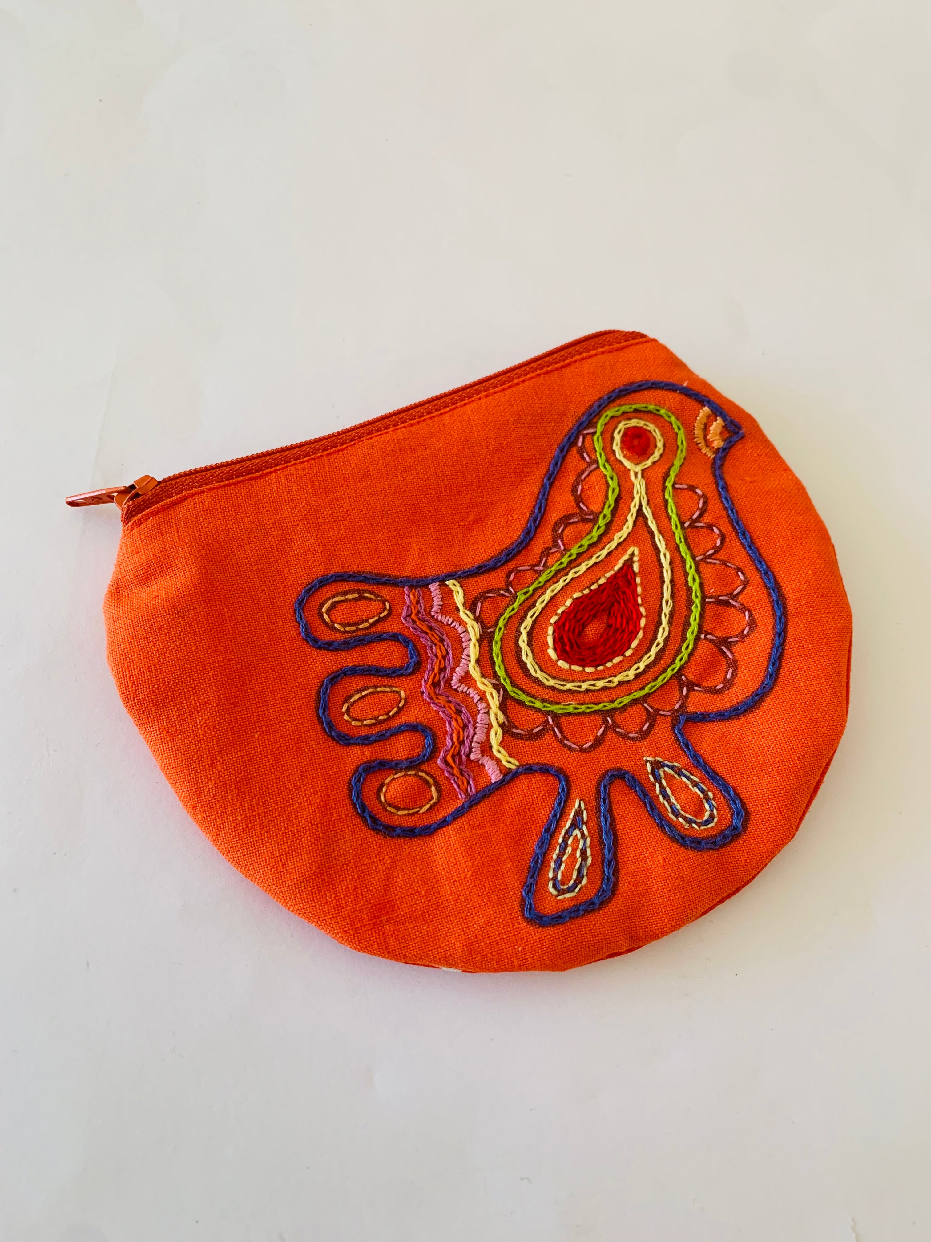 Embroidered zip purse / Birdy