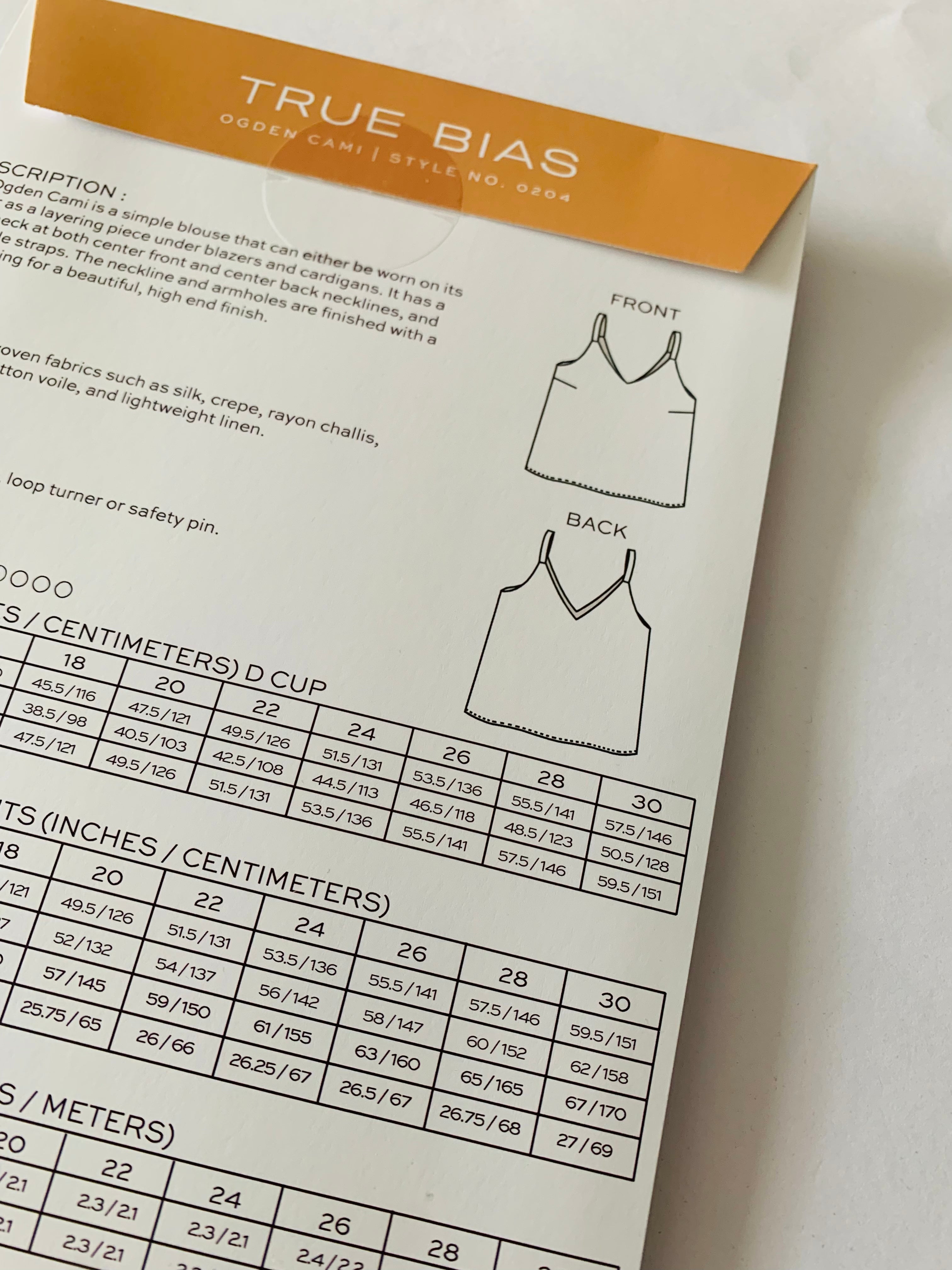 True Bias: Ogden Cami Paper Sewing Pattern (14-30)