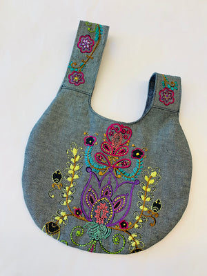 Block printed & embroidered Japanese knot bag