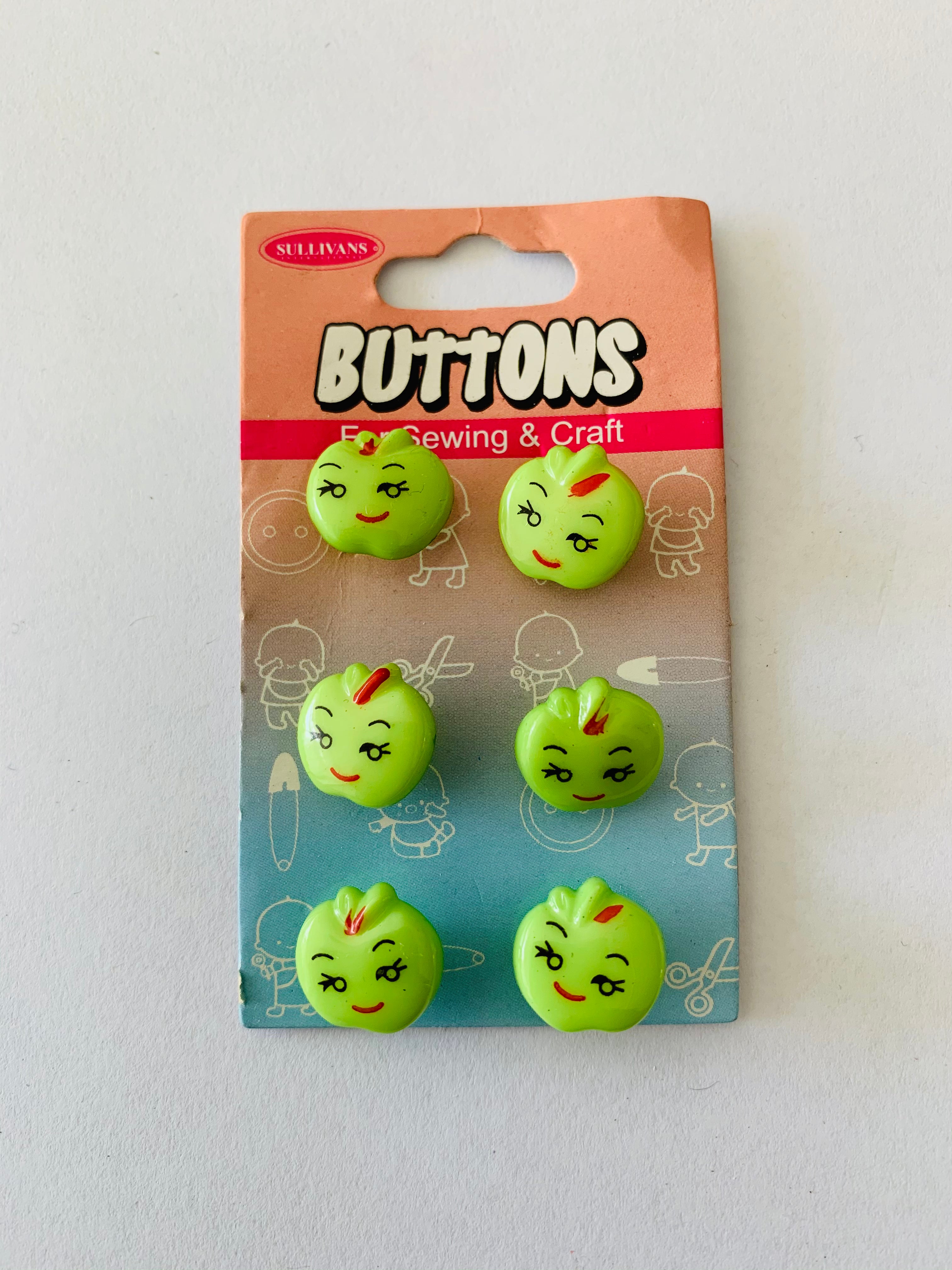 Green Apple buttons: pack of 6