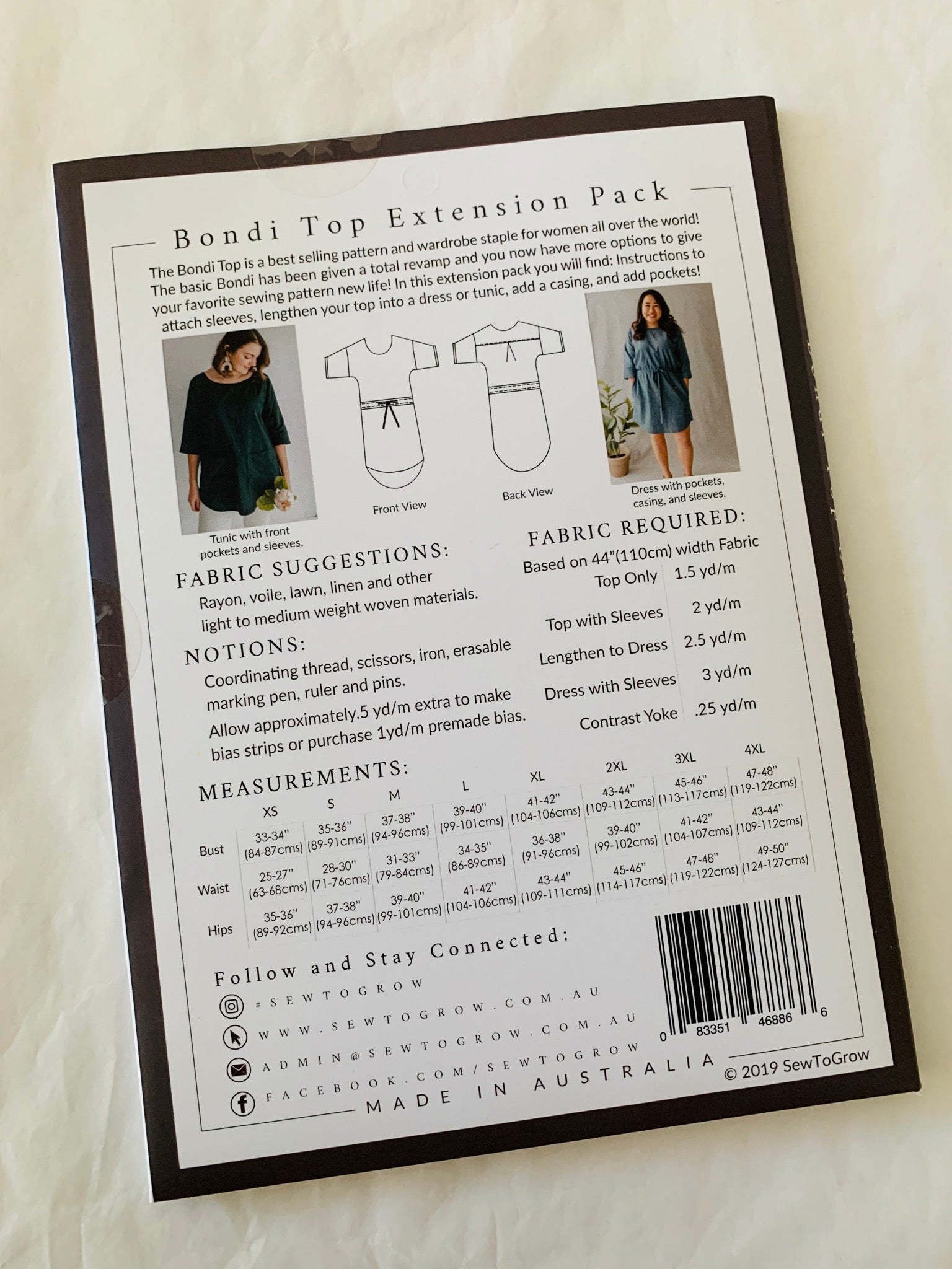 Sew To Grow Bondi top extension paper sewing pattern