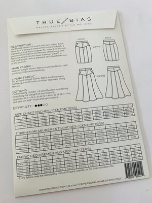 True Bias Salida Skirt Paper Sewing Pattern