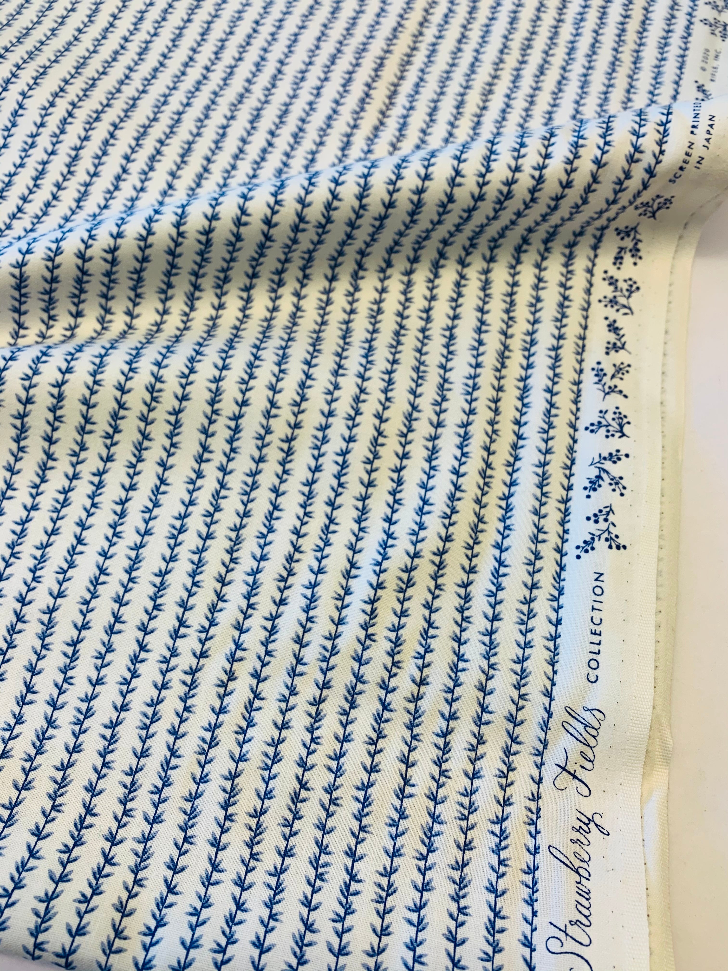 Rifle Paper Co: Strawberry Fields/ Laurel stripe cotton in blue